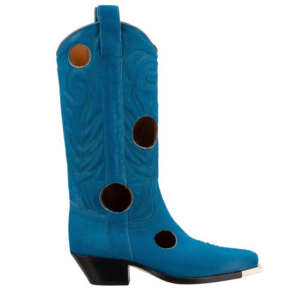Off-White - Virgil Abloh Meteor Shower Cowboy Fur Leather Boots Blue 40 - Picture 1 of 5